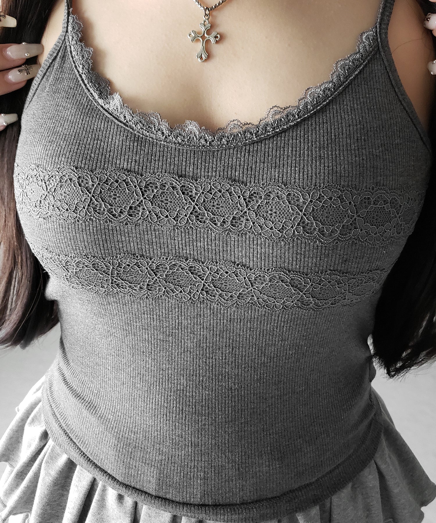 【 ３color 】ダブルレース切替リブキャミソール ／ double lace switching ribbed camisole