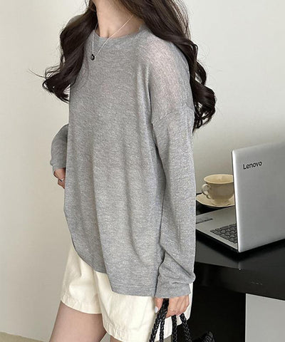 【 選べる７color 】ニュアンスカラーバックスリットオーバーシアーニット ／ nuance color back slit over sheer knit