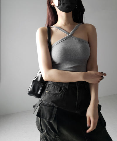 【 カップ付き 】クロスストラップミニキャミワンピース ／ cross strap mini cami onepiece