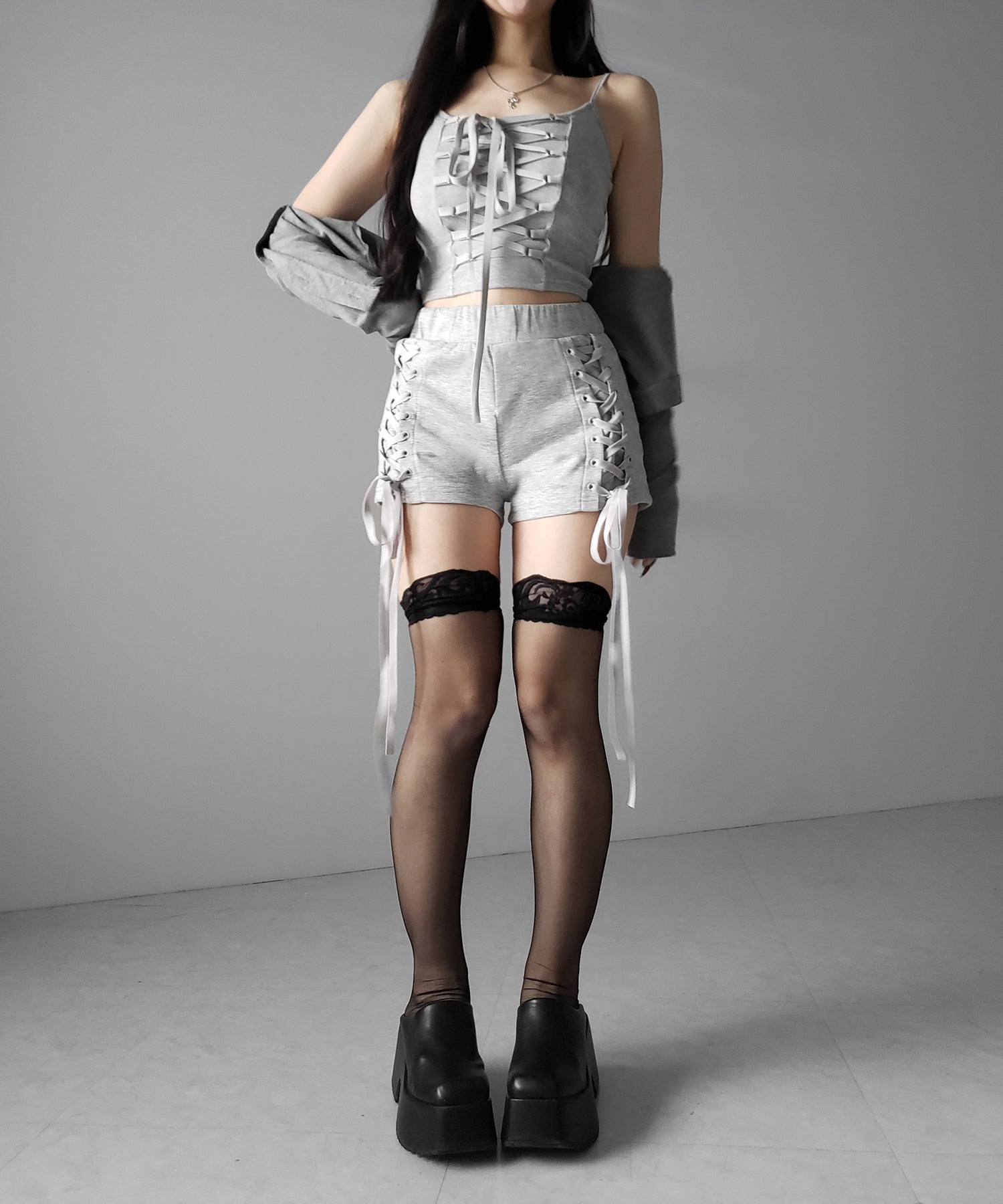 レースアップリボンショートパンツ ／ lace up ribbon short pants