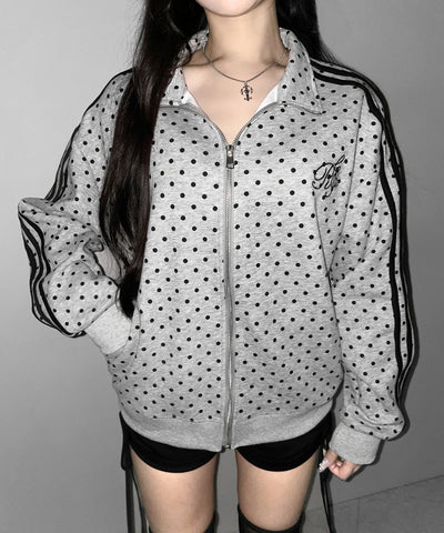 胸ロゴ刺繍ドットラインオーバースウェットブルゾン ／ chest logo embroidery side dot line over sweat blouson
