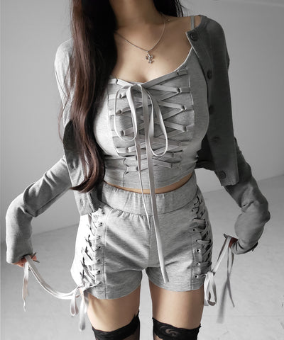 レースアップリボンショートパンツ ／ lace up ribbon short pants