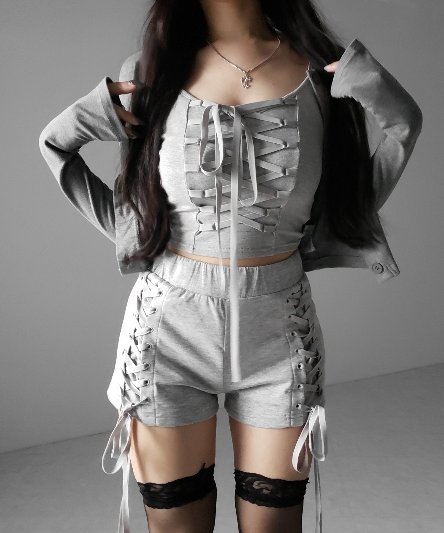 レースアップリボンショートパンツ ／ lace up ribbon short pants