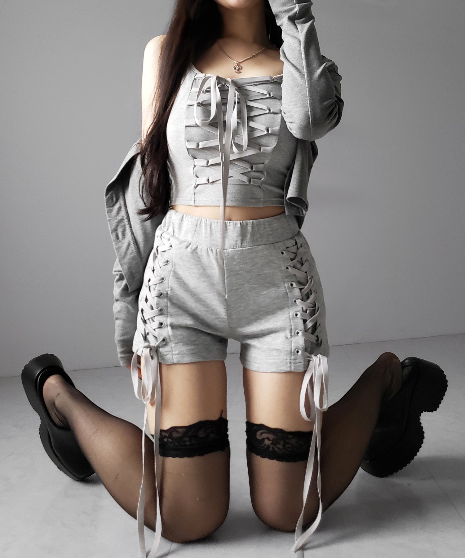 【 ２WAY  】レースアップコルセットリボンチョーカーキャミソール ／ lace up corset ribbon choker camisole