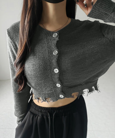 【 ３color 】ダメージシアーニットショートカーディガン ／ damage sheer knit short cardigan