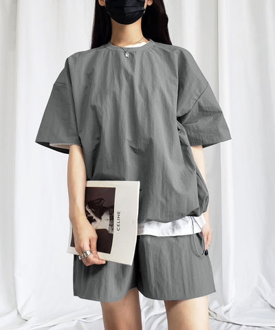 【 上下セットアップ／５色展開 】ワッシャーナイロンプルオーバー＆ショートパンツ SET
