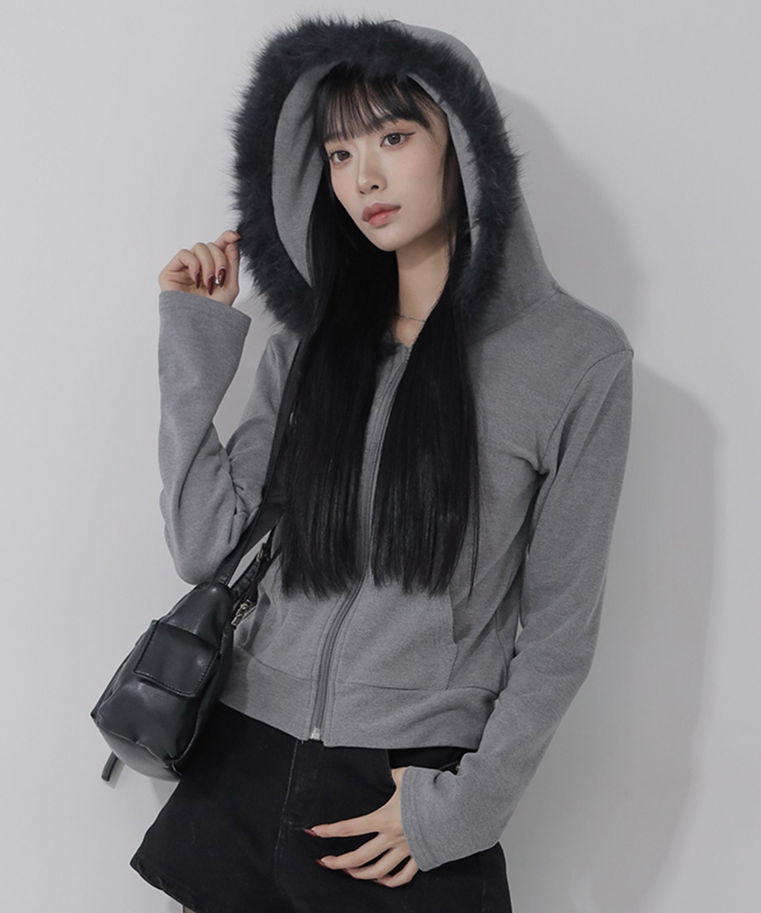 【 ３color 】ファーフードジップアップパーカー ／ fur zipup hoodie