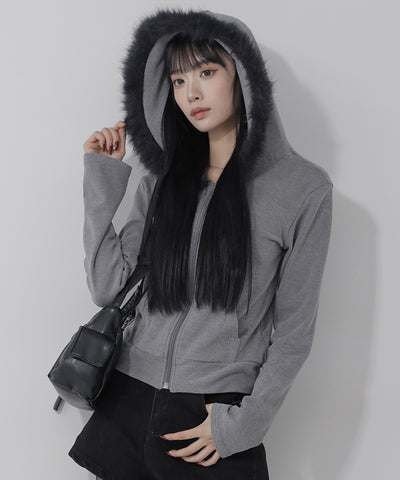 【 ３color 】ファーフードジップアップパーカー ／ fur zipup hoodie