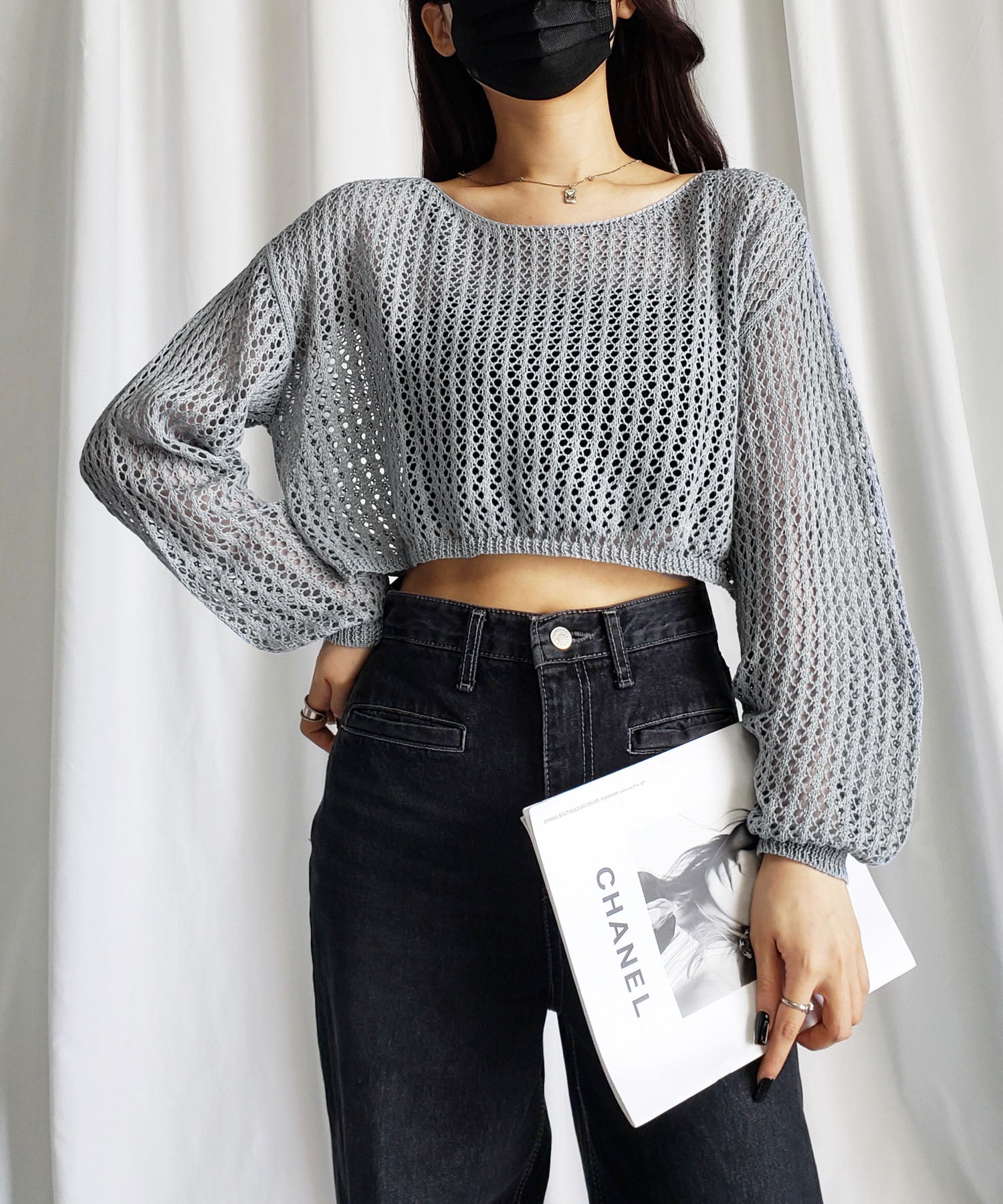 【 7color 】ショート丈メッシュクロシェ透かし編みニット 【 7color 】ショート丈メッシュクロシェ透かし編みニット