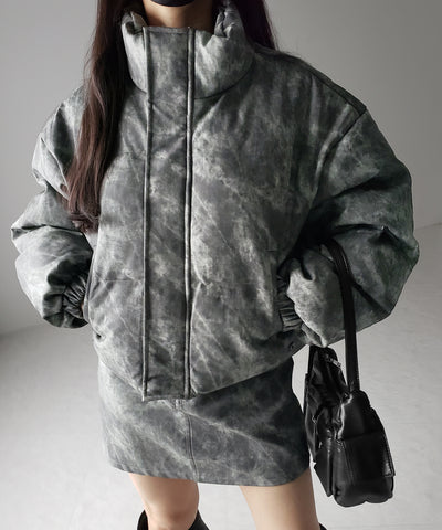 【 セットアップ着用可能 】ヴィンテージライクフェイクレザーショートダウンジャケット ／ vintage like fake leather short down jacket