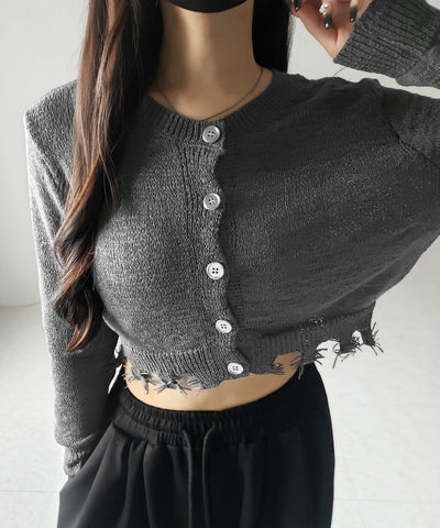 【 ３color 】ダメージシアーニットショートカーディガン ／ damage sheer knit short cardigan