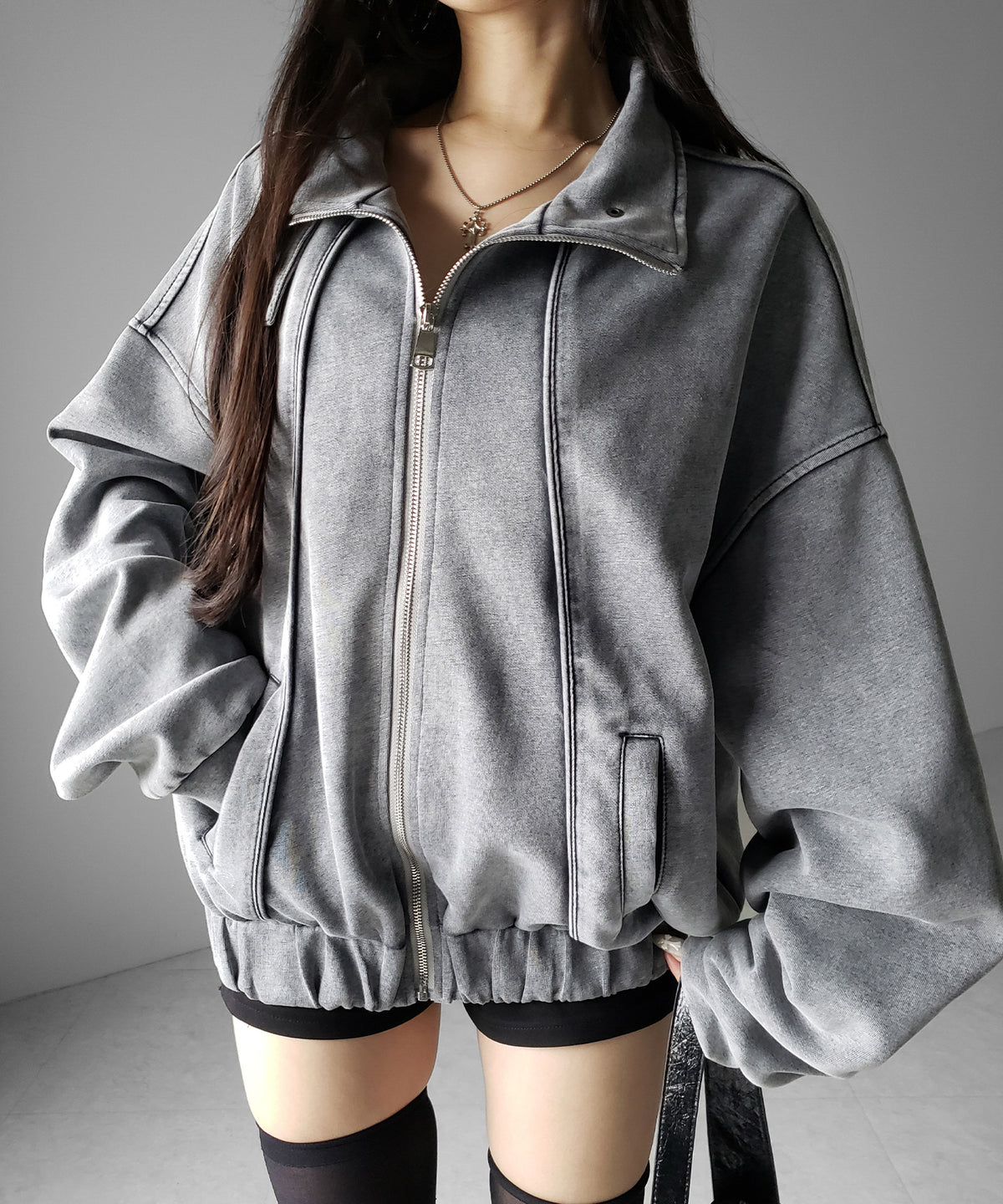 ピグメントヴィンテージジップアップオーバースウェットブルゾン ／ pigment vintage zipup over sweat blouson