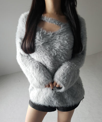 【 ３color 】ナナメストラップカットアウトシャギーニット ／ naname strap cutout shaggy knit