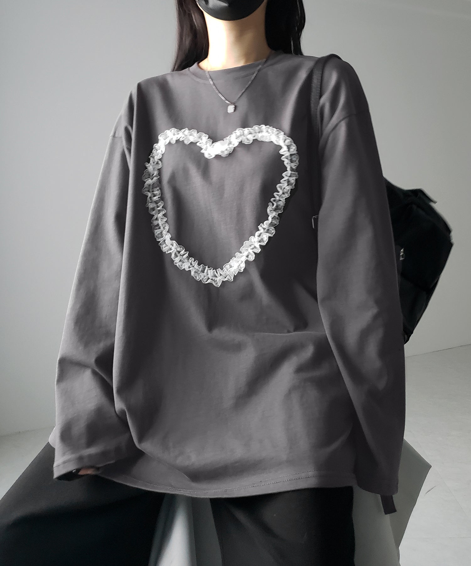 【 ３color 】ハートレースビッグロンＴ ／ heart lace BIG long sleeve T-shirt