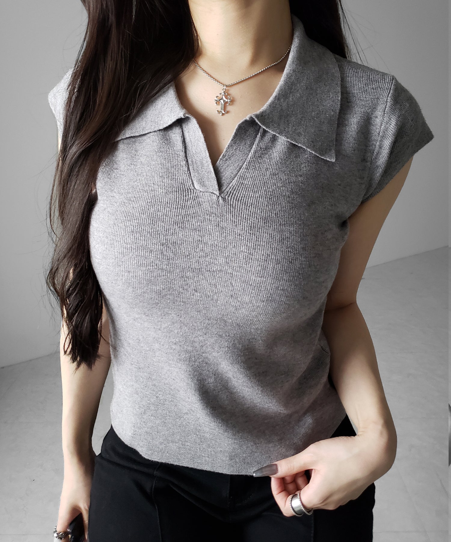 スキッパー半袖ニットトップス ／skipper short sleeve knit tops