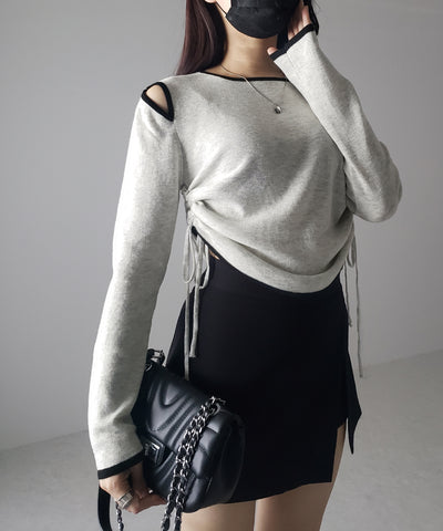 【 ４color 】パイピングカットアウトサイドリボンニットトップス