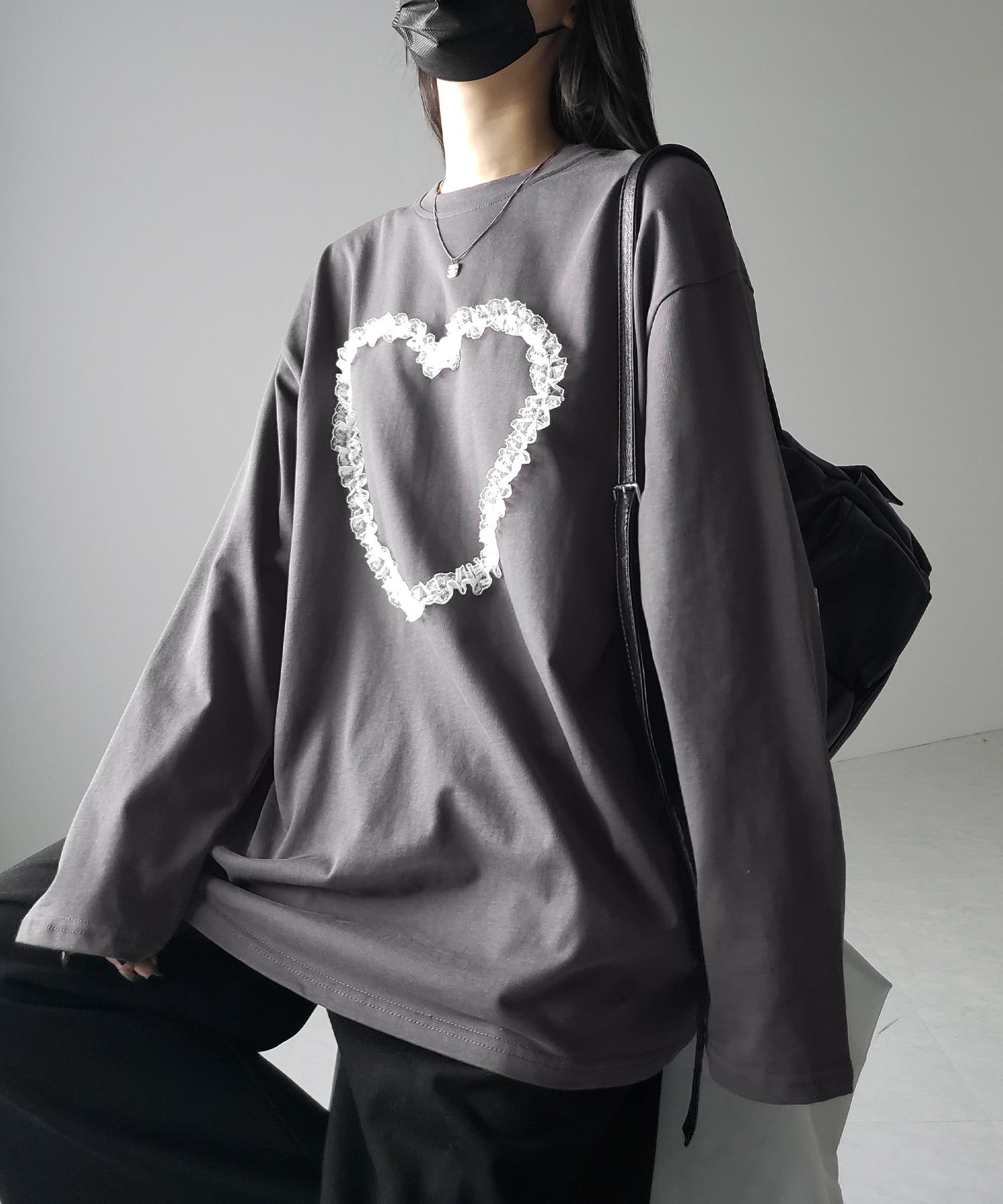 【 ３color 】ハートレースビッグロンＴ ／ heart lace BIG long sleeve T-shirt