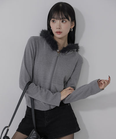 【 ３color 】ファーフードジップアップパーカー ／ fur zipup hoodie