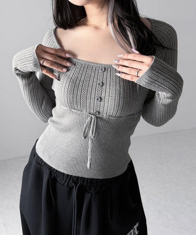 スリムフィット透かし柄リブニット / slim fit watermark pattern rib knit tops