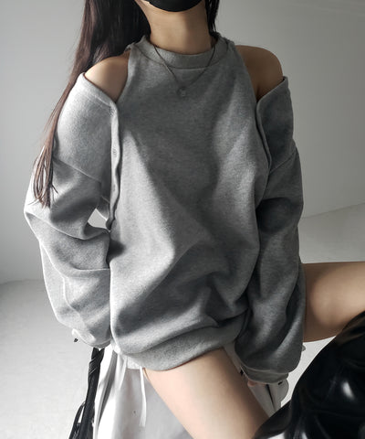 【 ３color 】オープンショルダーカットアウトオーバースウェット ／ open shoulder cutout over sweat