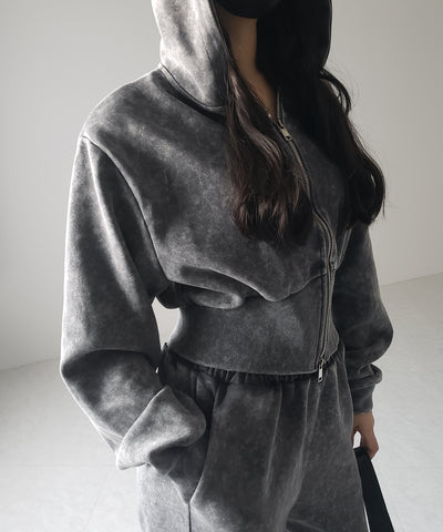 【 セットアップ 】ピグメントヴィンテージショートパーカー ＋ ワイドパンツ SET ／ pigment vintage short hoodie + wide pants SET