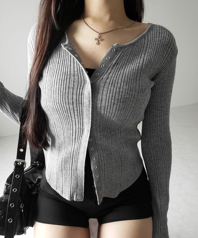 【 ３color 】スナップボタンリブニットスリムカーディガン ／ snap button rib knit slim cardigan