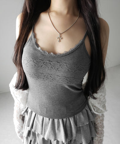 【 ３color 】ダブルレース切替リブキャミソール ／ double lace switching ribbed camisole