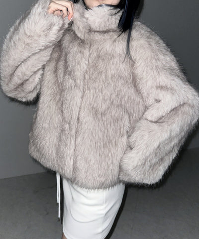【 ５color 】スタンドカラーフェイクファークロップドコート ／ stand collar fake fur cropped coat