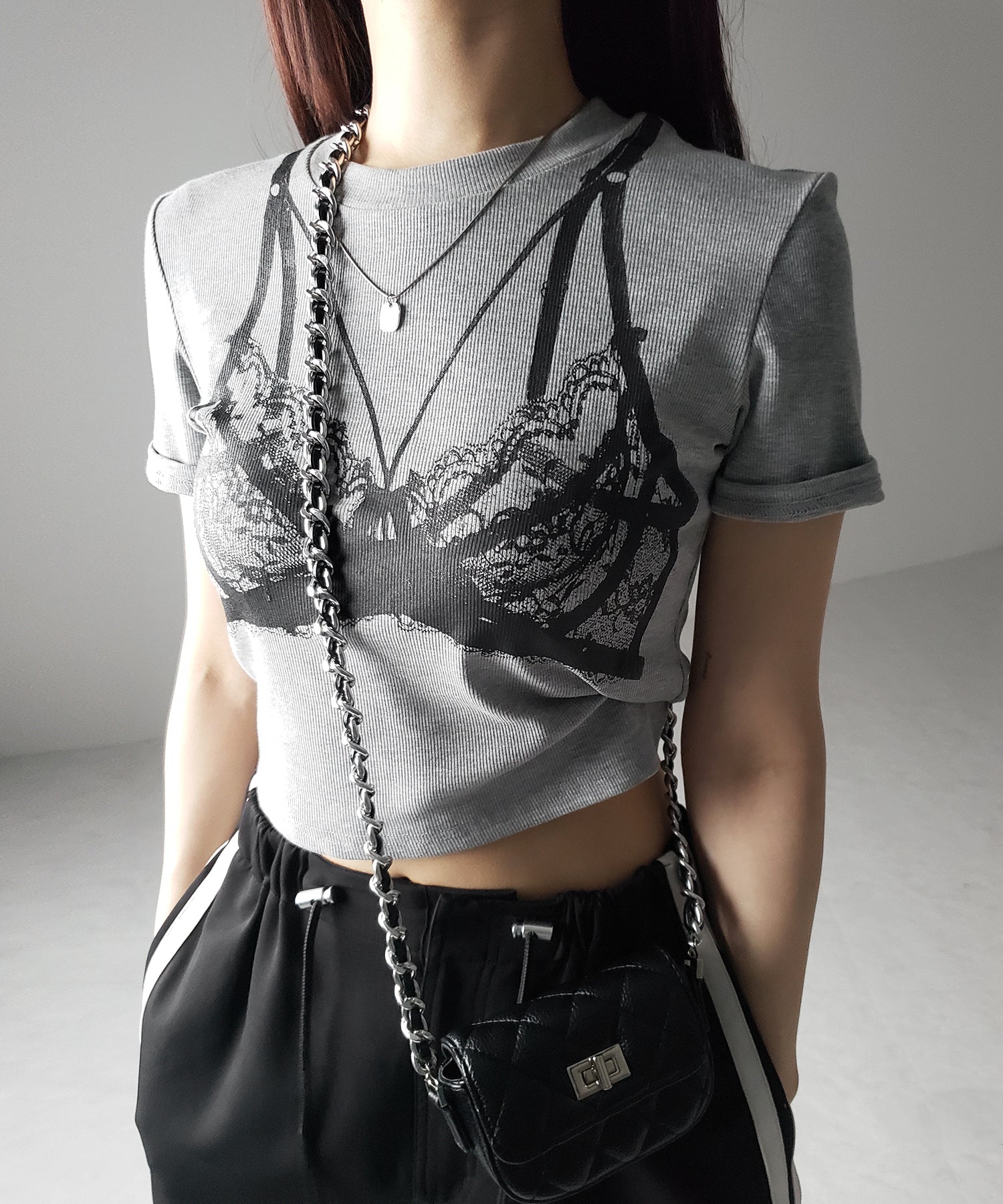 【 ３color 】レースランジェリー半袖クロップドＴ ／ lace lingerie short sleeve cropped T