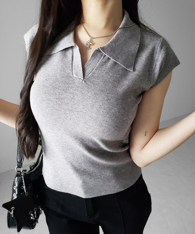 スキッパー半袖ニットトップス ／skipper short sleeve knit tops