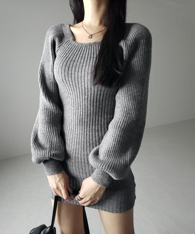 【 ２color 】スクエアネックリブニットミニワンピース ／ square neck rib knit mini one piece