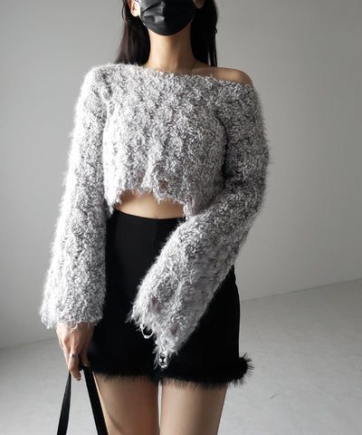 【 ２color 】マシュマロダメージショートニット ／ marshmallow damage short knit