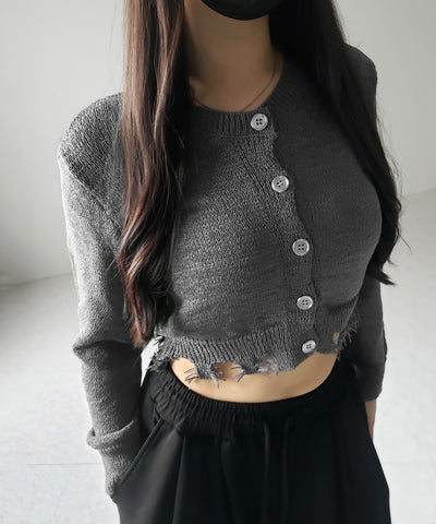 【 ３color 】ダメージシアーニットショートカーディガン ／ damage sheer knit short cardigan