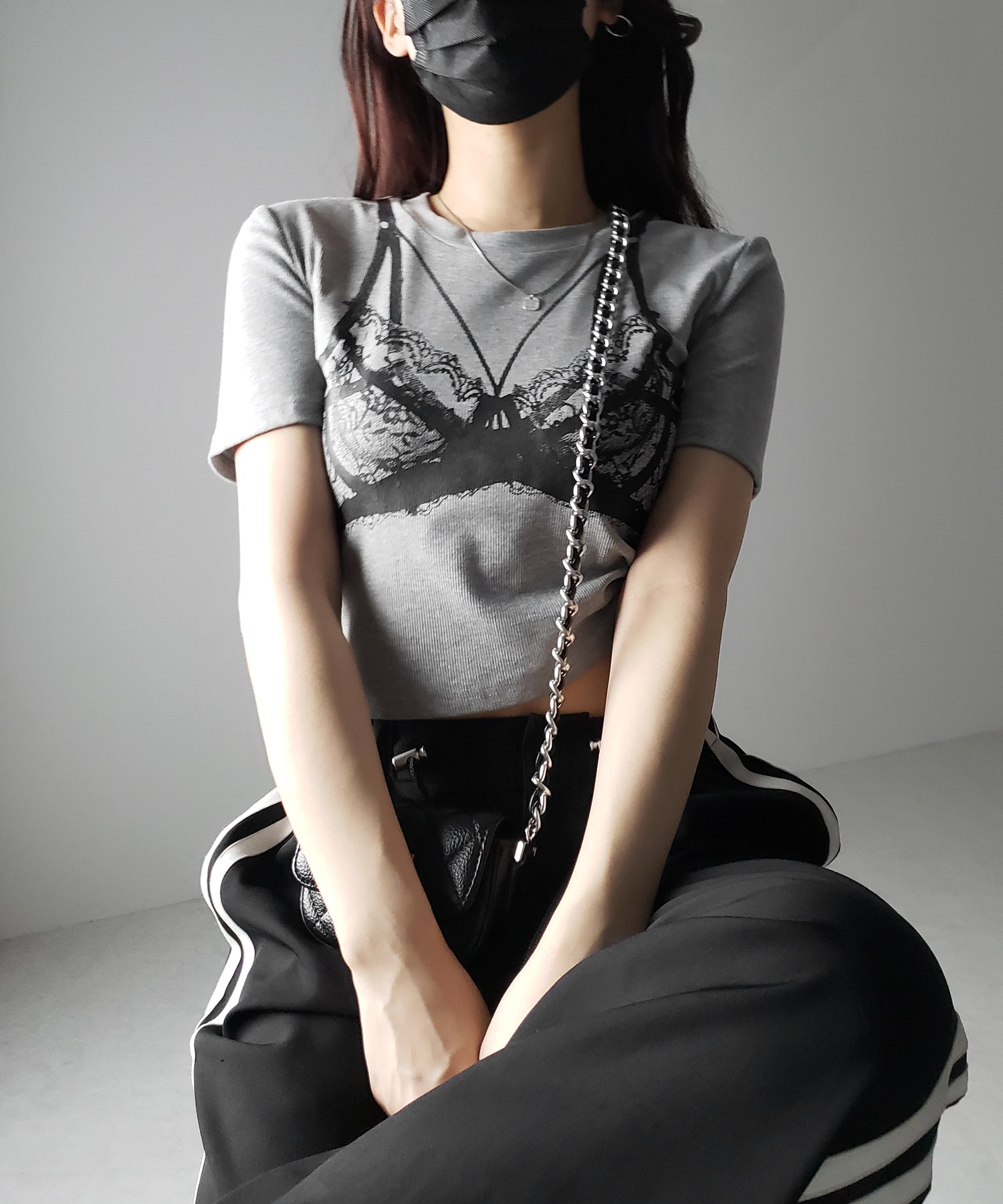 【 ３color 】レースランジェリー半袖クロップドＴ ／ lace lingerie short sleeve cropped T