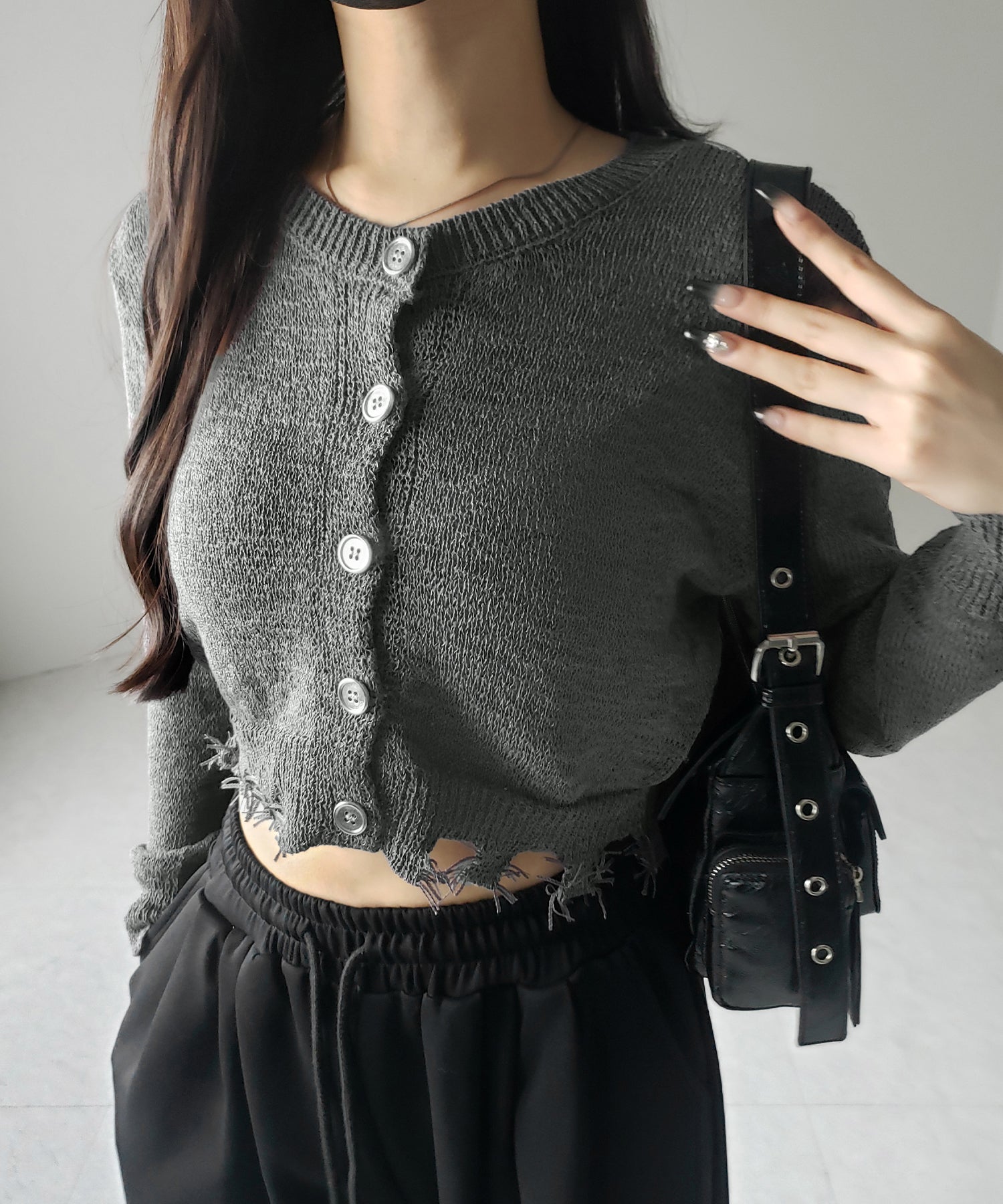【 ３color 】ダメージシアーニットショートカーディガン ／ damage sheer knit short cardigan