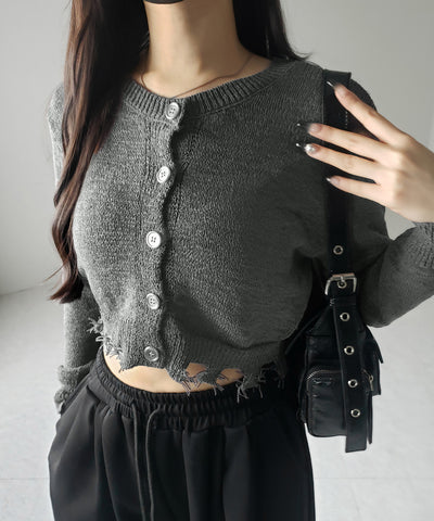 【 ３color 】ダメージシアーニットショートカーディガン ／ damage sheer knit short cardigan