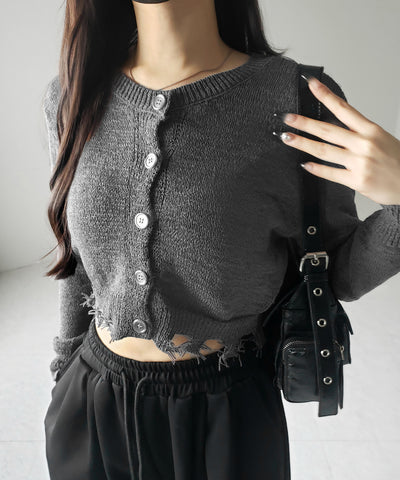 【 ３color 】ダメージシアーニットショートカーディガン ／ damage sheer knit short cardigan