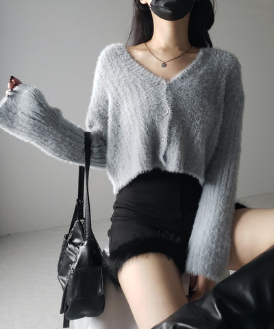 【 ３color 】ショートシャギーリブニットカーディガン ／ short shaggy lib knit cardigan