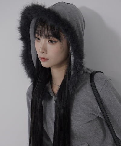 【 ３color 】ファーフードジップアップパーカー ／ fur zipup hoodie