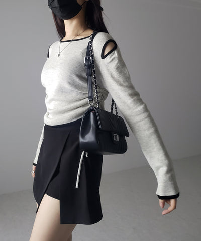【 ４color 】パイピングカットアウトサイドリボンニットトップス