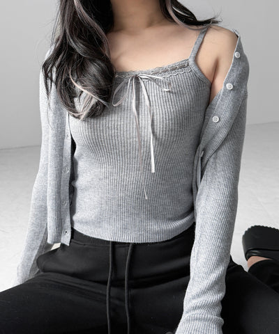 【 ２点セット 】リボンリブニットキャミソール ＋ カーディガンセット / ribbon rib knit camisole + cardigan set