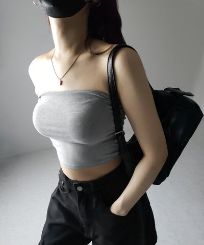 【 カップ付き 】ショートスクエアチューブトップ／ short square tube top