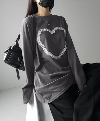 【 ３color 】ハートレースビッグロンＴ ／ heart lace BIG long sleeve T-shirt