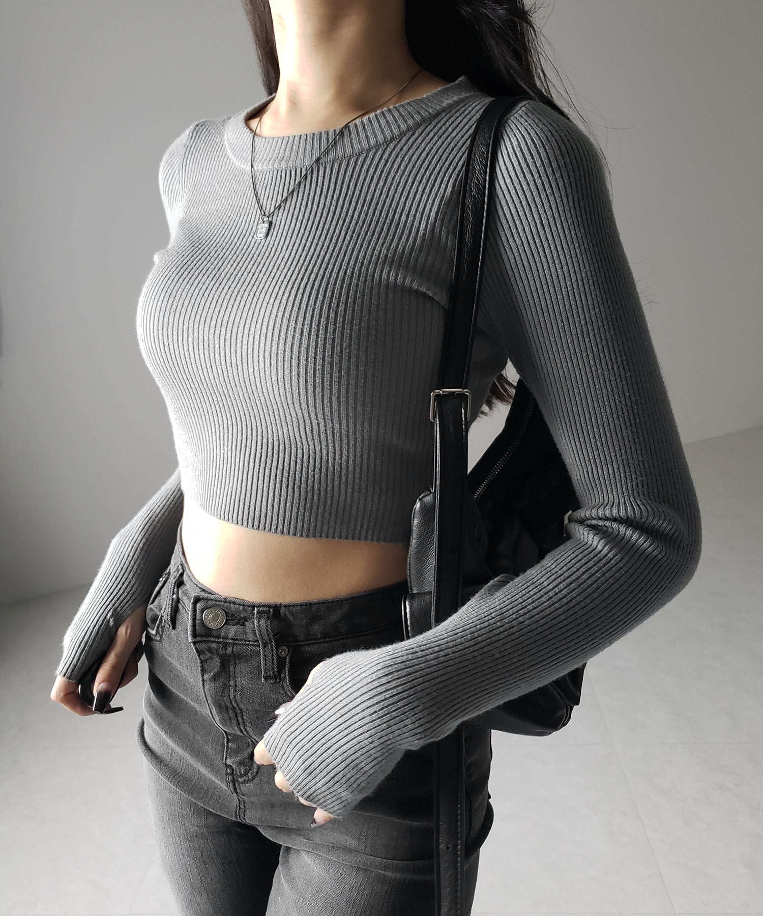 【 ３color 】BASIC ショートリブニットトップス　／ BASIC SHORT LIB KNIT TOPS