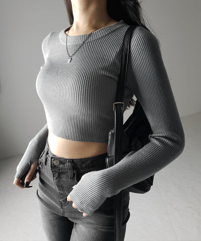 【 ３color 】BASIC ショートリブニットトップス　／ BASIC SHORT LIB KNIT TOPS
