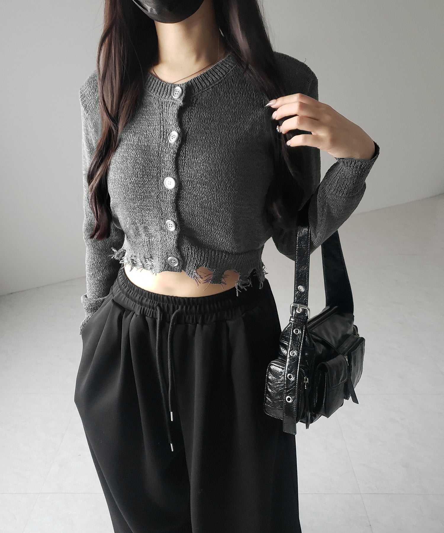 【 ３color 】ダメージシアーニットショートカーディガン ／ damage sheer knit short cardigan