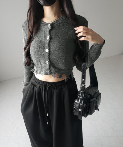【 ３color 】ダメージシアーニットショートカーディガン ／ damage sheer knit short cardigan