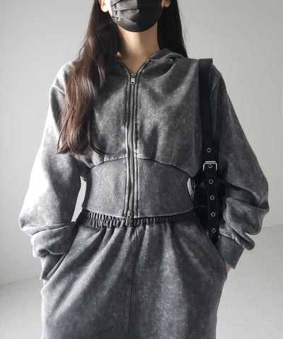 【 セットアップ 】ピグメントヴィンテージショートパーカー ＋ ワイドパンツ SET ／ pigment vintage short hoodie + wide pants SET
