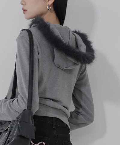 【 ３color 】ファーフードジップアップパーカー ／ fur zipup hoodie