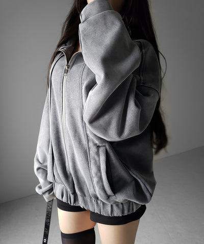 ピグメントヴィンテージジップアップオーバースウェットブルゾン ／ pigment vintage zipup over sweat blouson